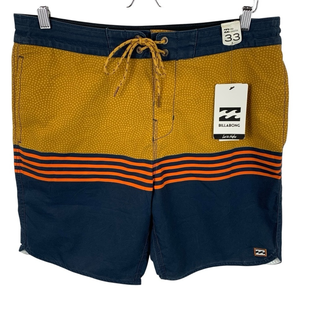 NWT Billabong Men's 33 Mid-Length Lo Tide Fit Blue Orange Board Shorts Swim Suit